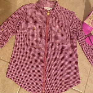 Micheal kors zip up 3/4 quarter fuchsia shirt Sm